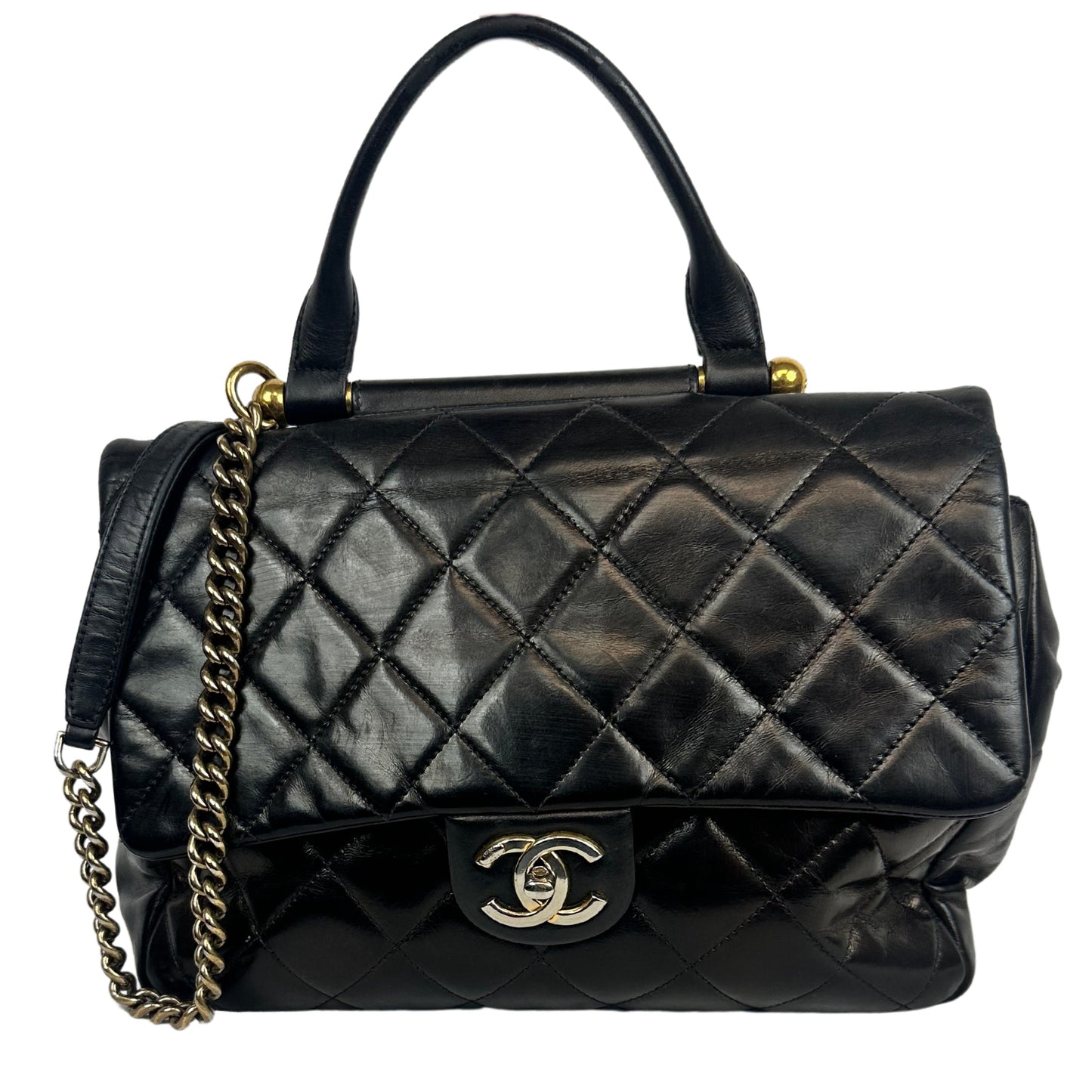 CHANEL Large Calfskin Quilted Top Handle Flap Bag