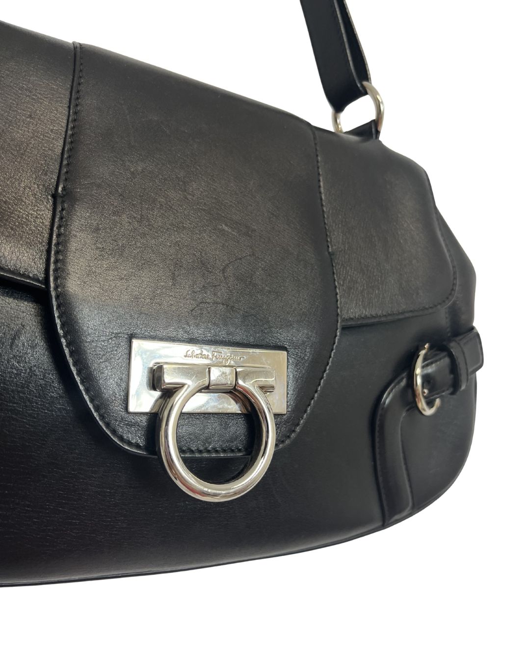 FERRAGAMO Black Leather Shoulder Bag