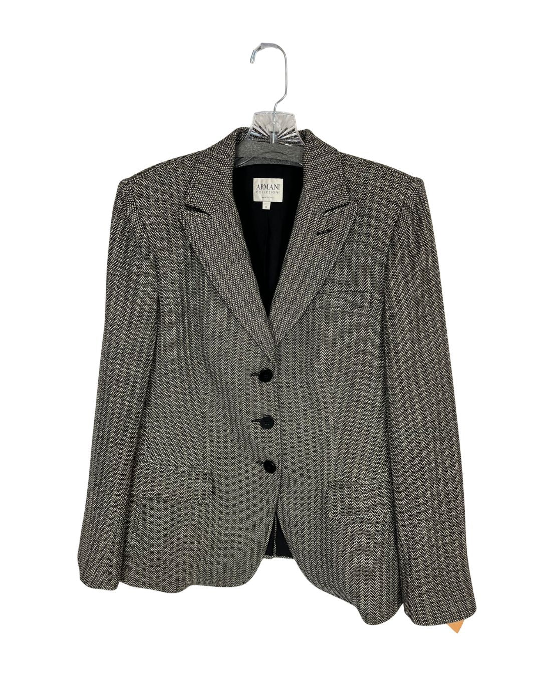 front view of Armani black and white tweed blazer