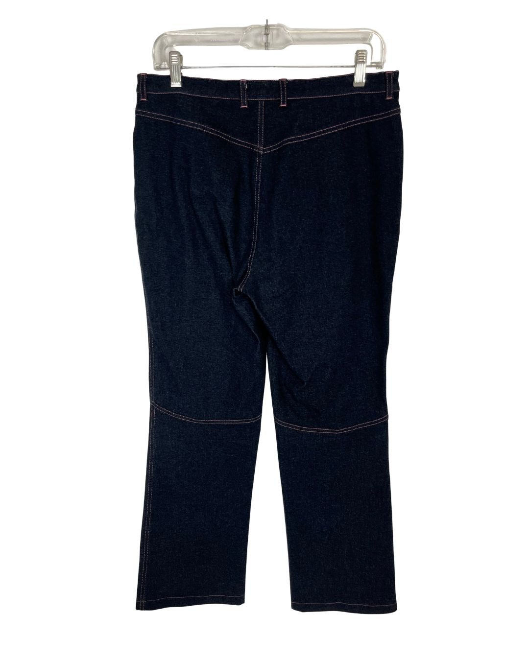 back view of Escada blue denim dragon embroidered jeans