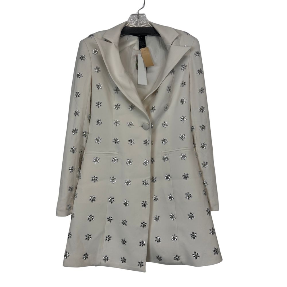 JAY GODFREY Size 4 Winter White Coat with Flower Rhinestones 