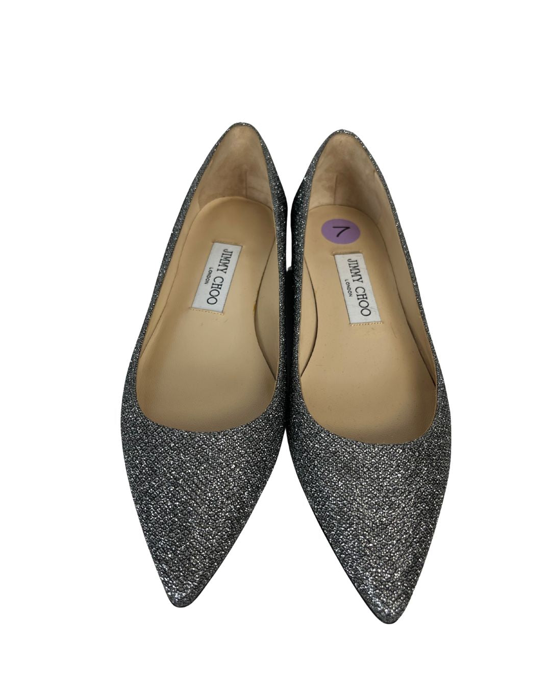 Silver glitter ballet flats front view