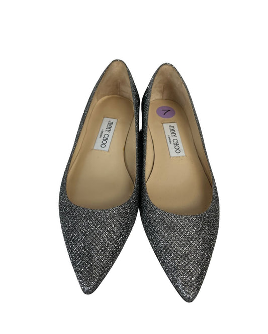 Silver glitter ballet flats front view