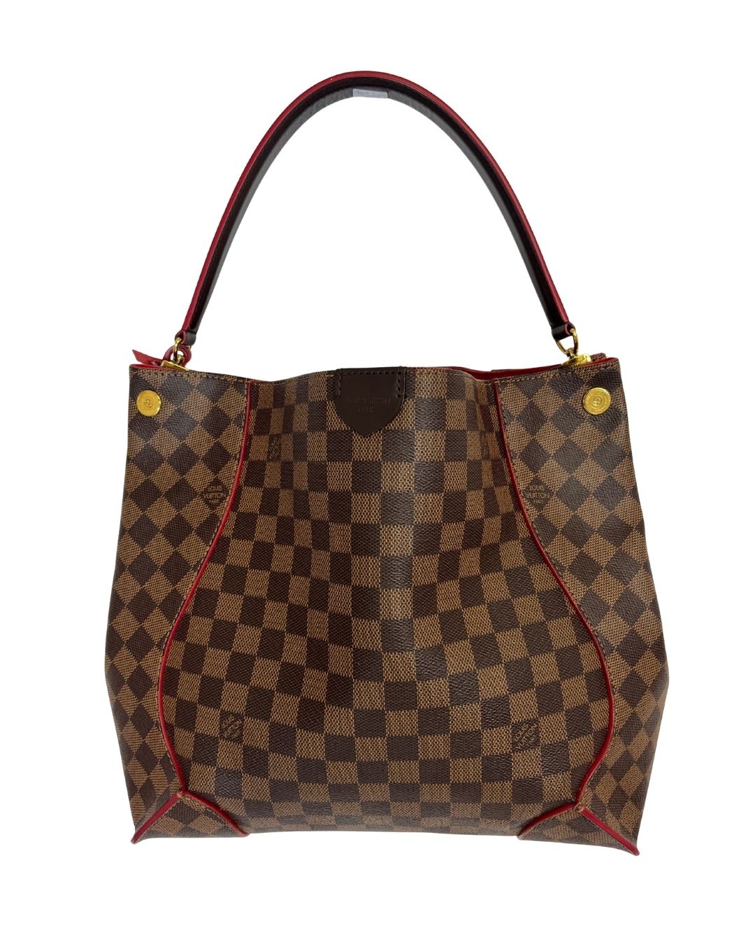 Front view of Louis Vuitton brown leather checkered bag