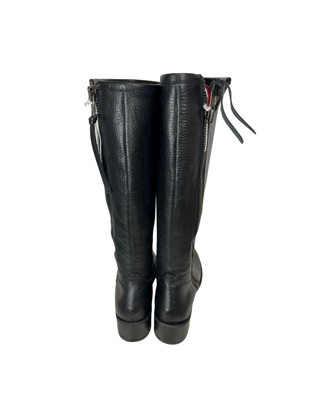 Back view of black leather zip-up riding boots