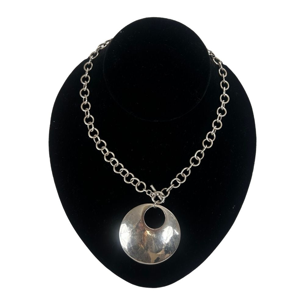 Sterling Silver Large Disk Necklace – 16" Circle Link Chain
