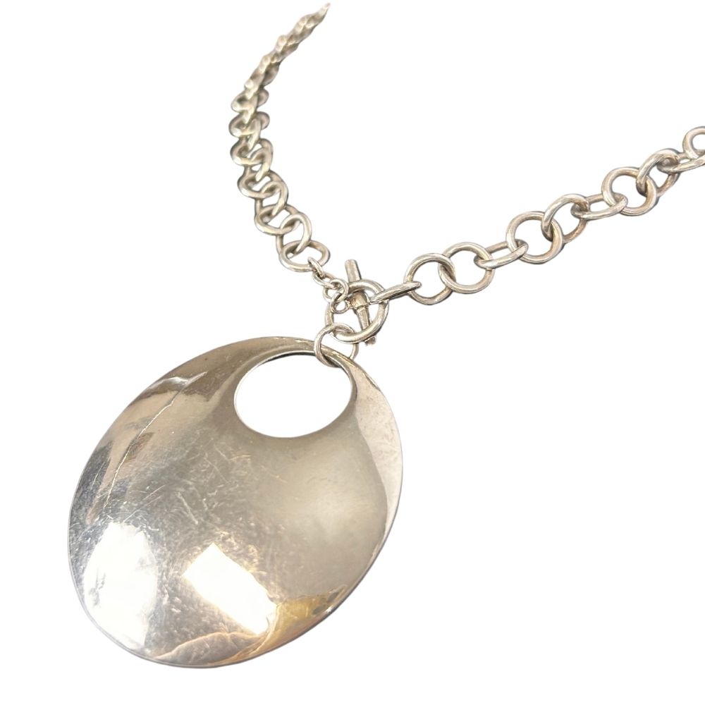 Sterling Silver Large Disk Necklace – 16" Circle Link Chain