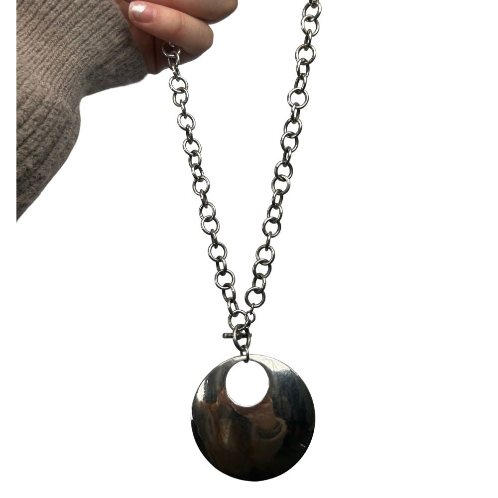 Sterling Silver Large Disk Necklace – 16" Circle Link Chain
