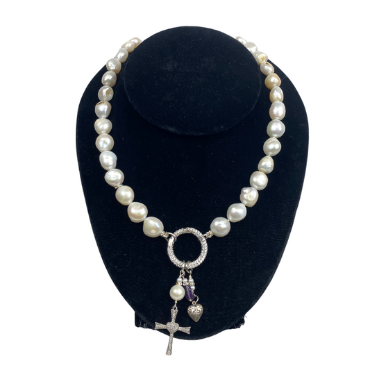 PEARLGURL Baroque Freshwater Pearl Necklace, Cross Pendant