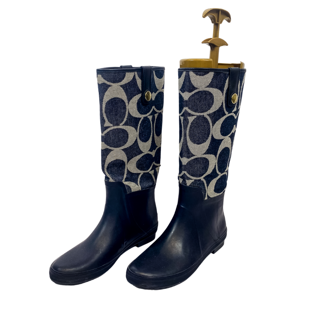 COACH Logo Navy Print Boots