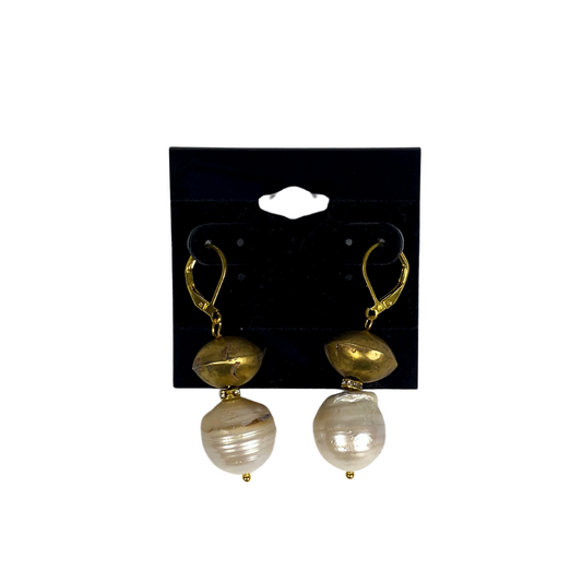 PEARLGURL Gold Earrings with Large Baroque Pearl