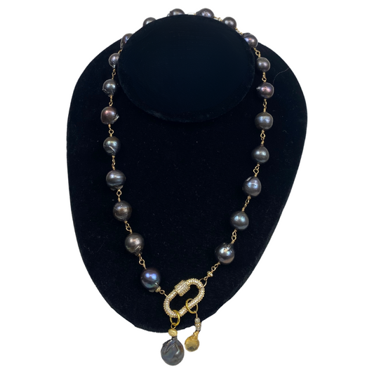 PEARLGURL Black Baroque Freshwater Pearl Necklace