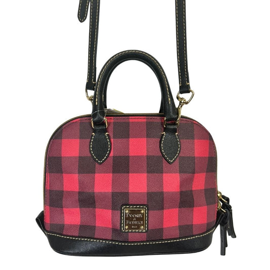 Dooney & Bourke Red & Black Checkered Satchel – Dual Handles & Crossbody Strap