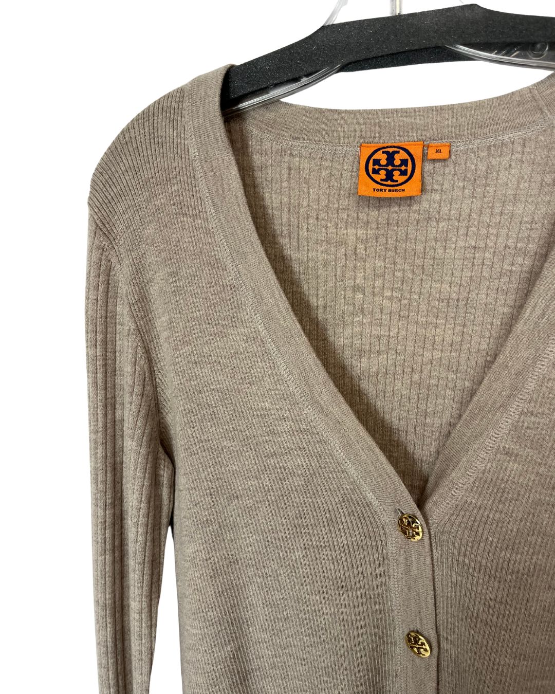 TORY BURCH Beige Wool Cardigan (Size XL)