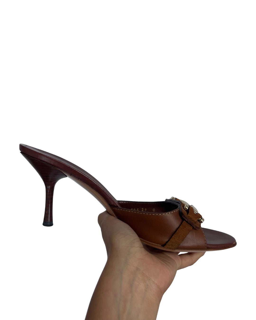GUCCI Brown Leather Horsebit Mule Heels (Size 8.5)