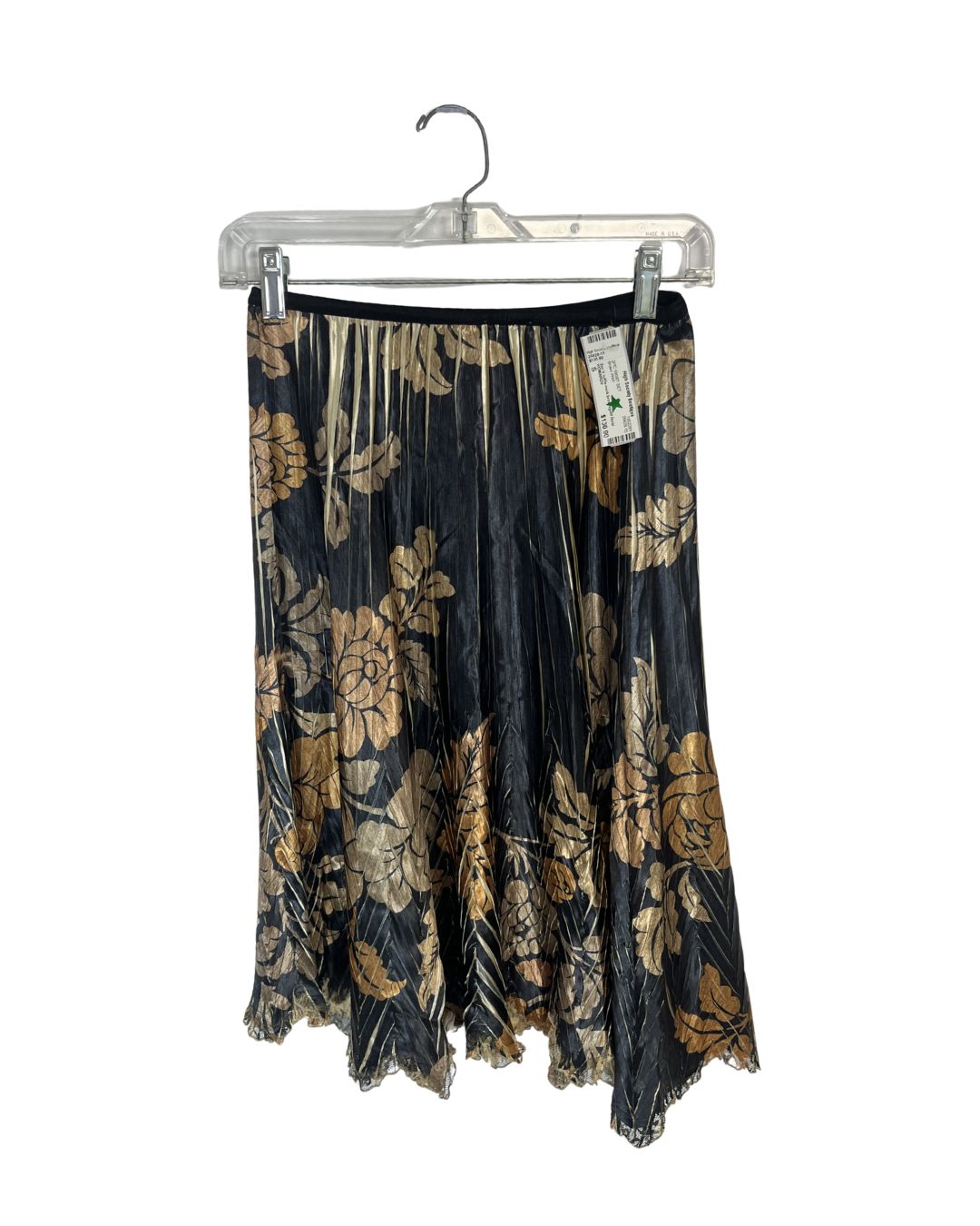 KOMAROV Silk Brown & Gold Floral Skirt & Top Set (Size S)
