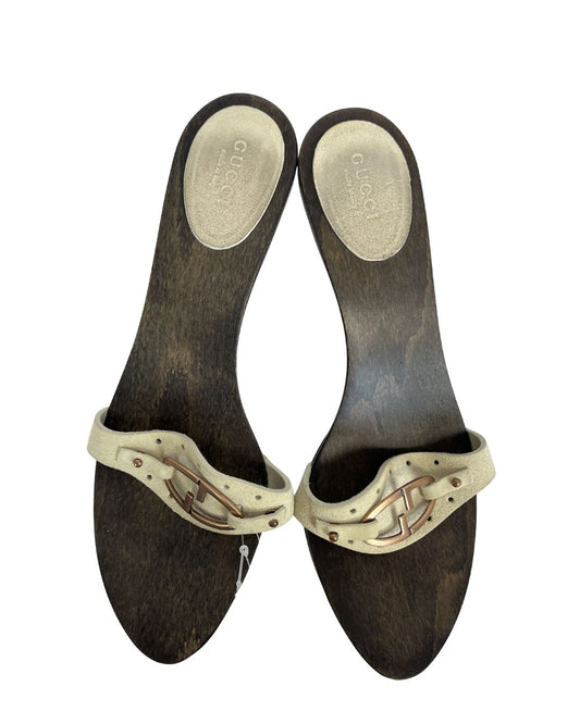 GUCCI Vintage Ivory Wooden Kitten Heels (Size 8.5)