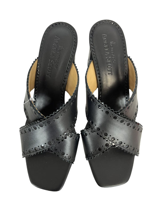 THE OFFICE OF ANGELA SCOTT Miss Maya Black Leather Sandal Heels (Size 8.5)