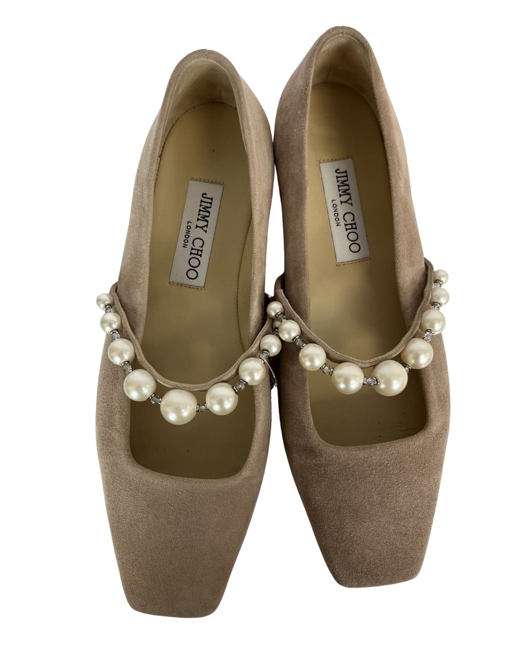 JIMMY CHOO Ade Tan Suede Pearl Flats (Size 37.5)