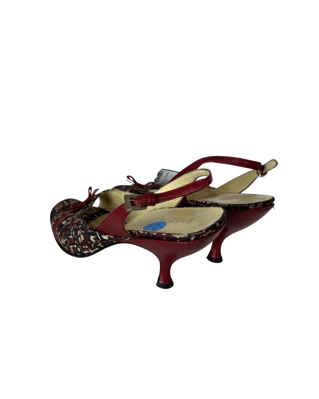 PRADA Red & Brown Pattern Slingback Heels (Size 7.5)