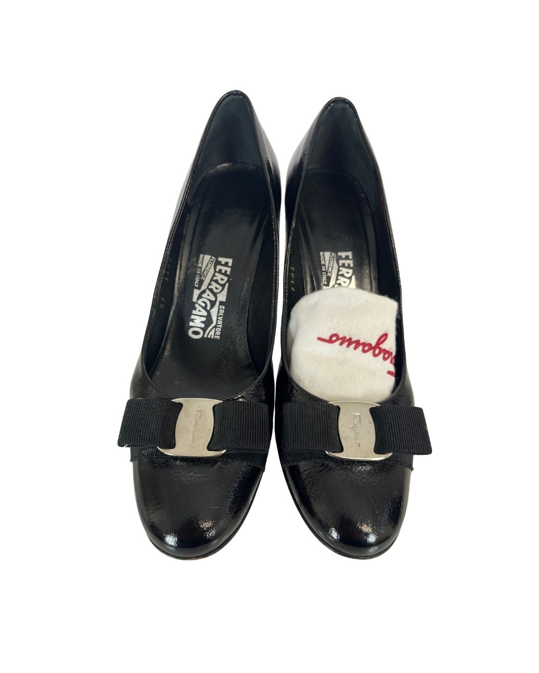 FERRAGAMO Black Patent Leather Vara Bow Pumps