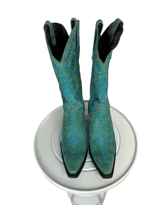 LANE Floral Turquoise Cowboy Boots (Size 10.5)