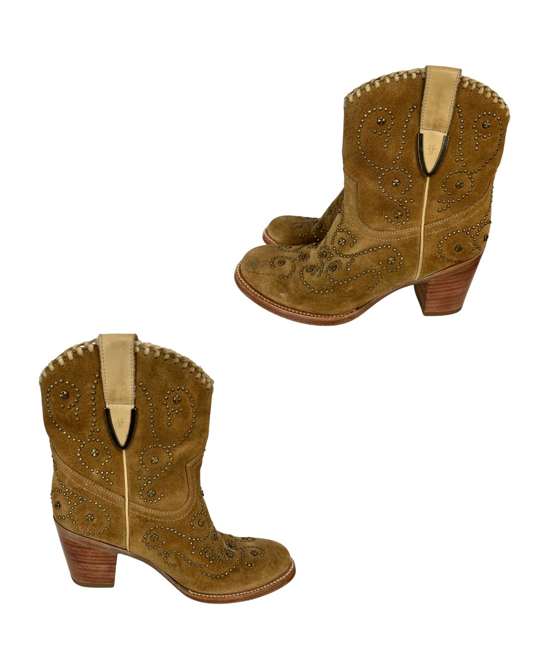 FRYE Suede Victoria Stud Short Cowboy Boots (US 7.5)