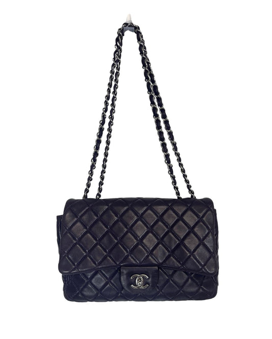 CHANEL Jumbo Purple Quilted Leather Flap Bag