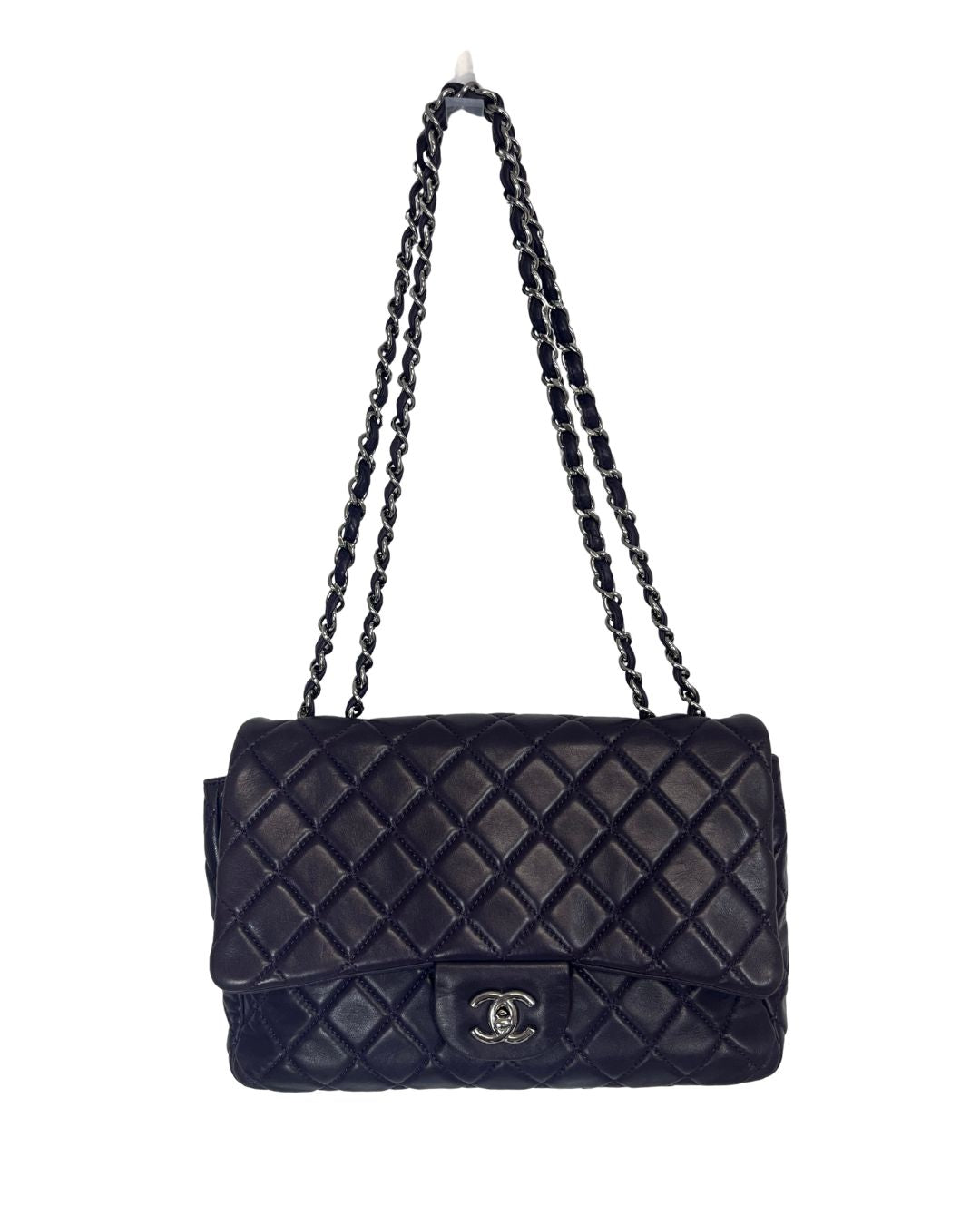 CHANEL Jumbo Purple Quilted Leather Flap Bag