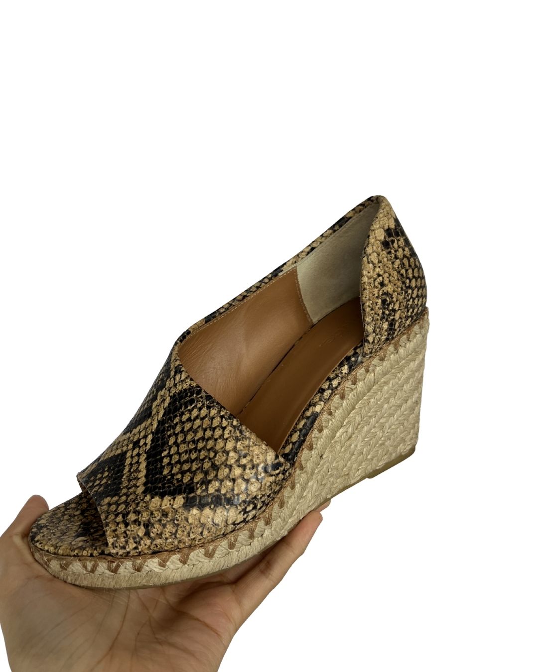 VINCE Snake Skin Peep Toe Wedge Heels (Size 6)