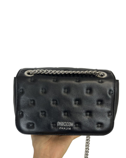 MOSCHINO Black Quilted Leather Shoulder Bag