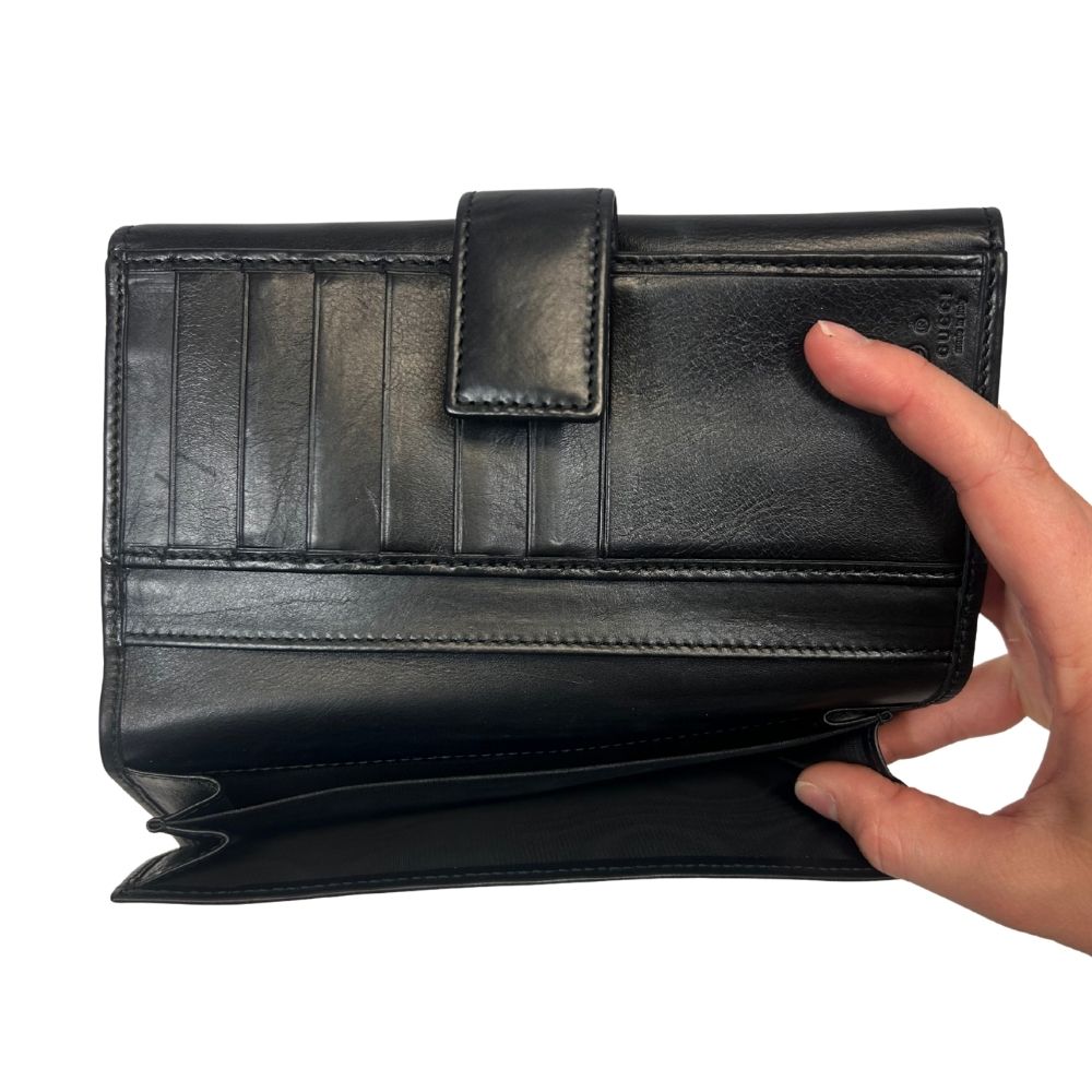 Gucci Black Continental Wallet – Interlocking G with Silvertone Studs (With Box)