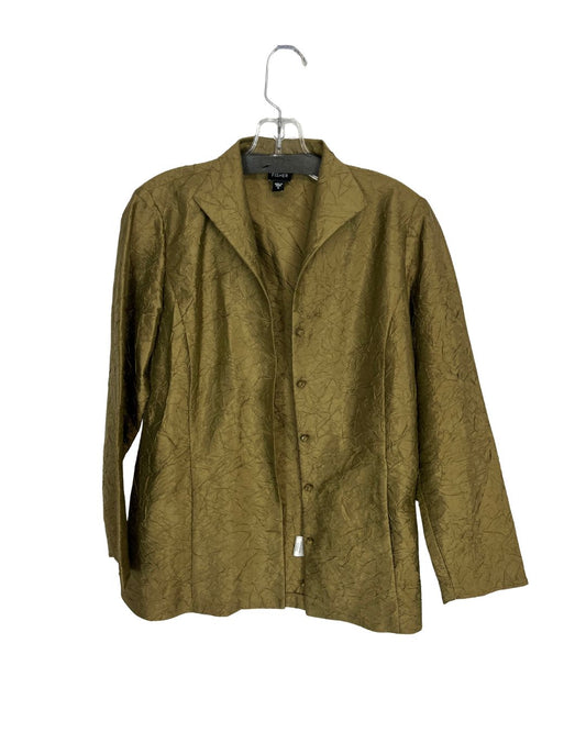 EILEEN FISHER Gold Shimmer Crinkle Silk Jacket (Size S)