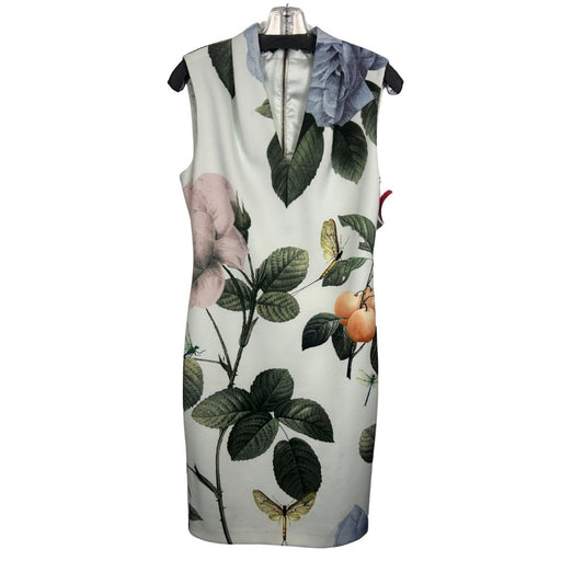 Ted Baker V-Neck Sleeveless Dress – Floral Butterfly Print in Green (Size 4)