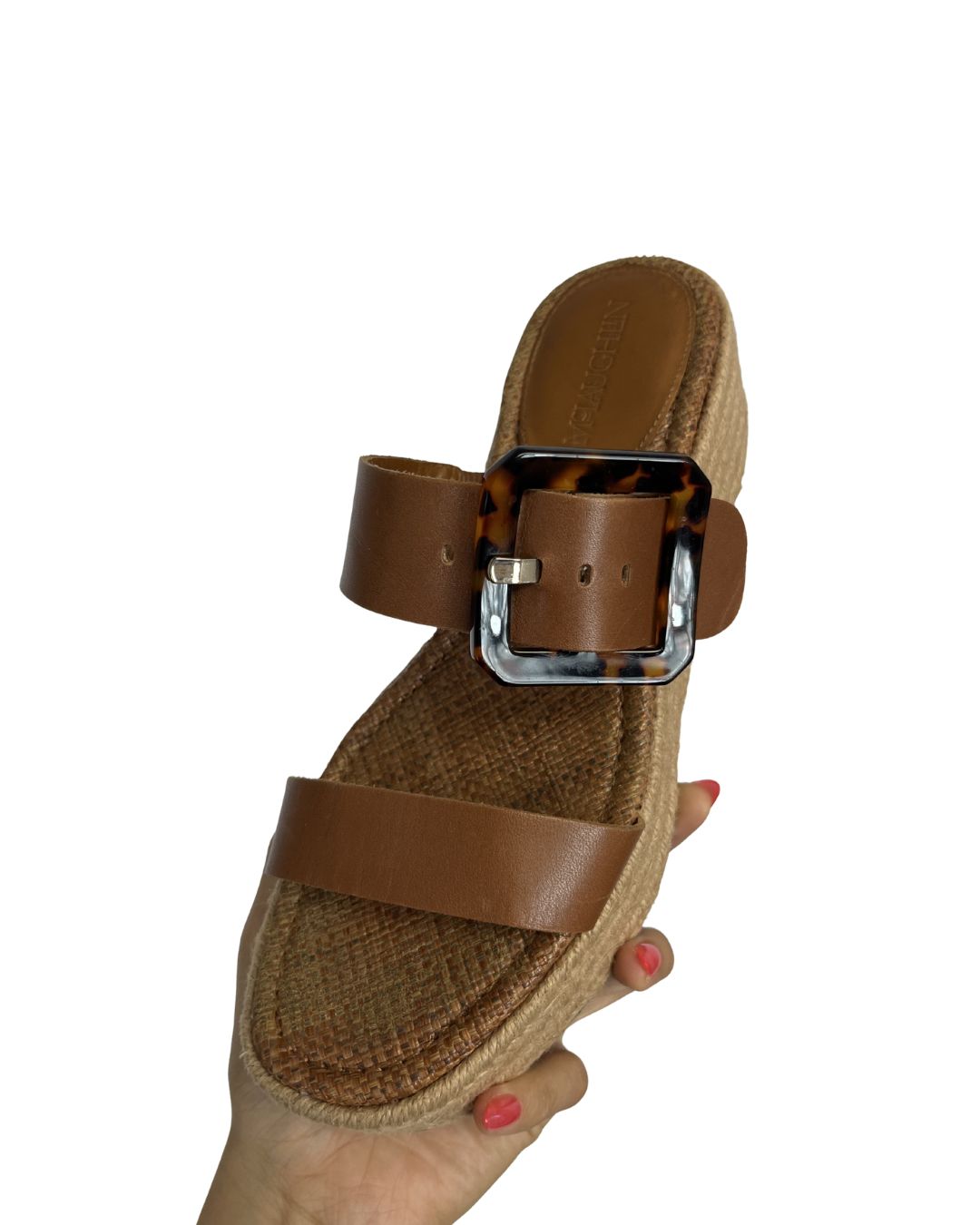 J McLAUGHLIN Fleur Brown Leather Wedge Sandals (Size 6.5)