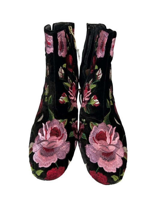 KATE SPADE Lucine Floral Black Velvet Boots (Size 8.5)