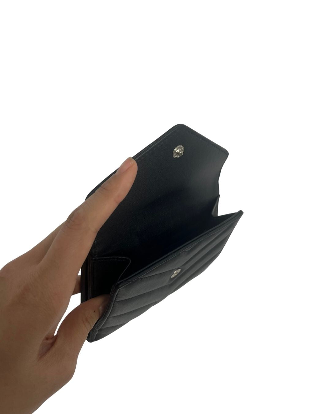 YSL Small Loulou Quilted Monogram Compact Black Leather Wallet