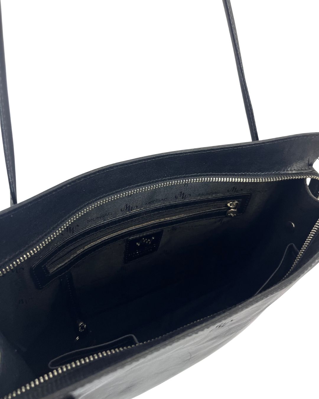 MONSAC Black Leather Shoulder Tote Bag