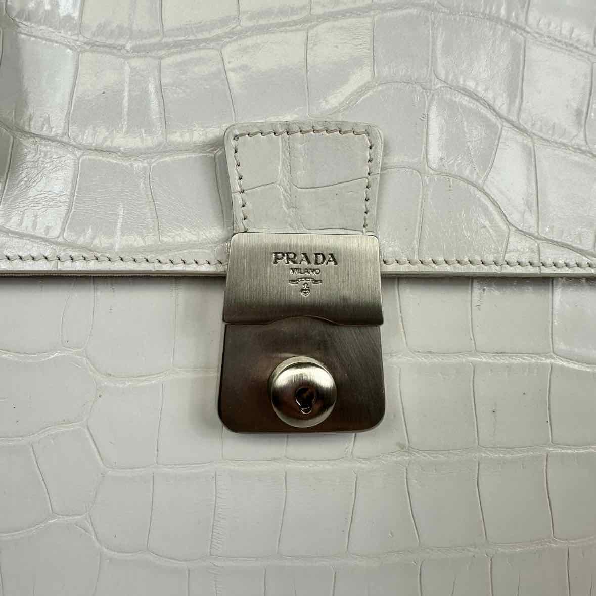 PRADA White Alligator Top Handle Bag