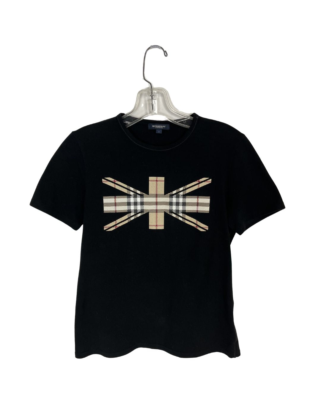 BURBERRY London Union Jack Print Black Top (Size XS)