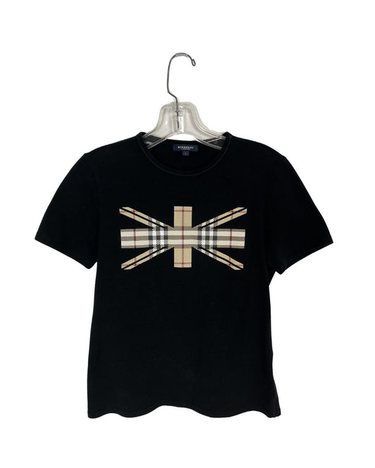 BURBERRY London Union Jack Print Black Top (Size XS)