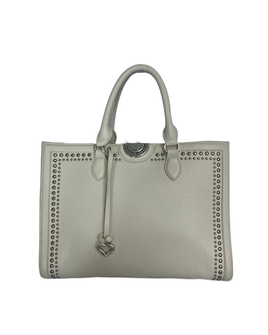 BRIGHTON White Leather Silver Accent Handbag