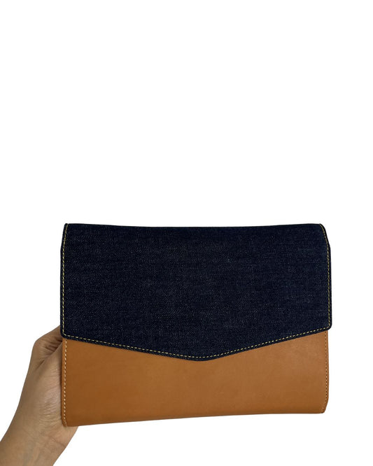J. McLAUGHLIN Denim Brown Leather Purse Clutch