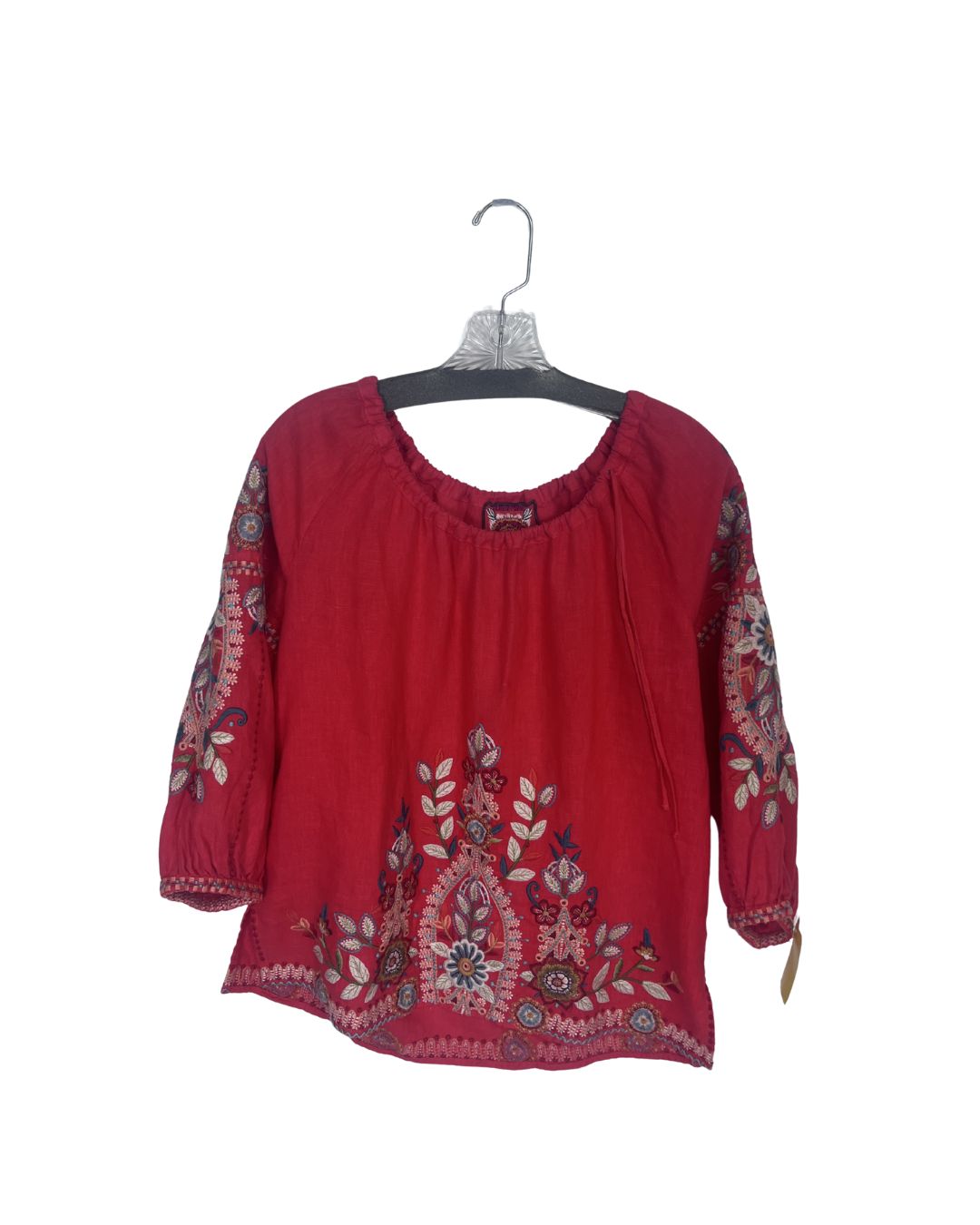 JOHNNY WAS Red Floral Embroidered Top (Size XS)