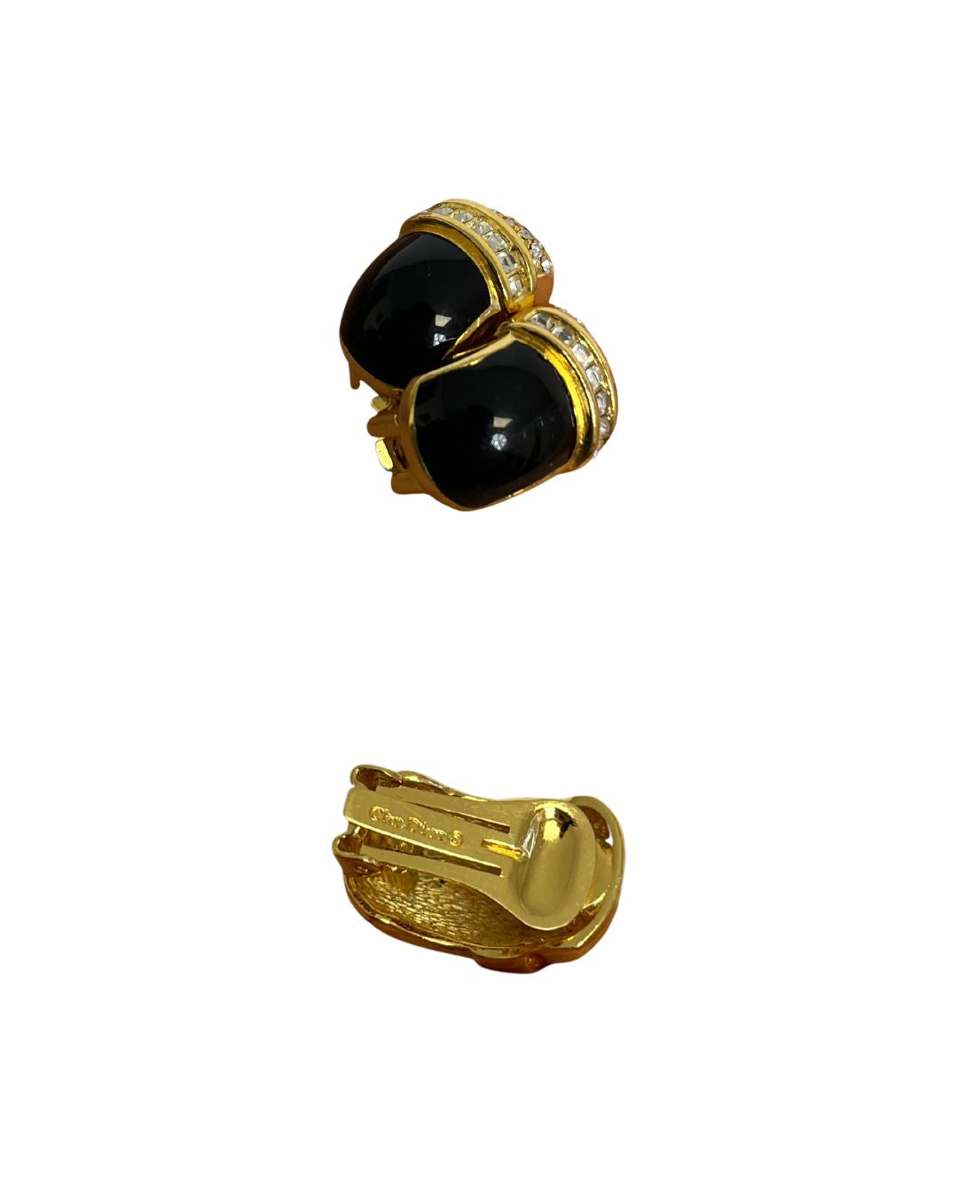 CHRISTIAN DIOR Vintage Gold & Black Tone Clip-On Earrings