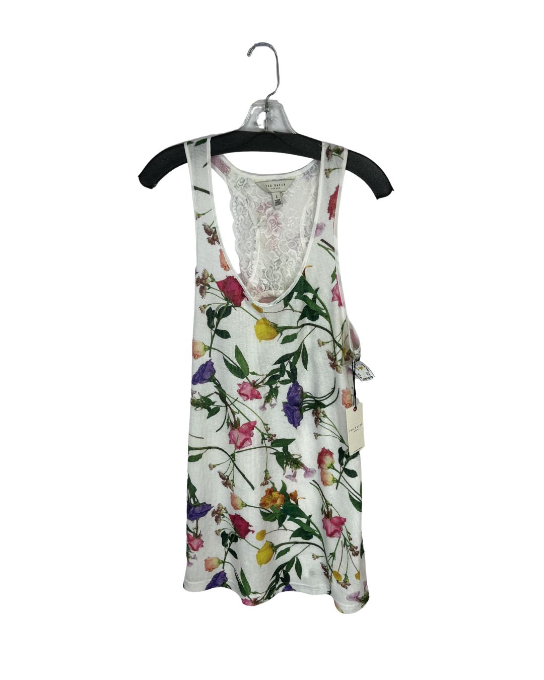 TED BAKER White Floral Long Tank Top (Size L)