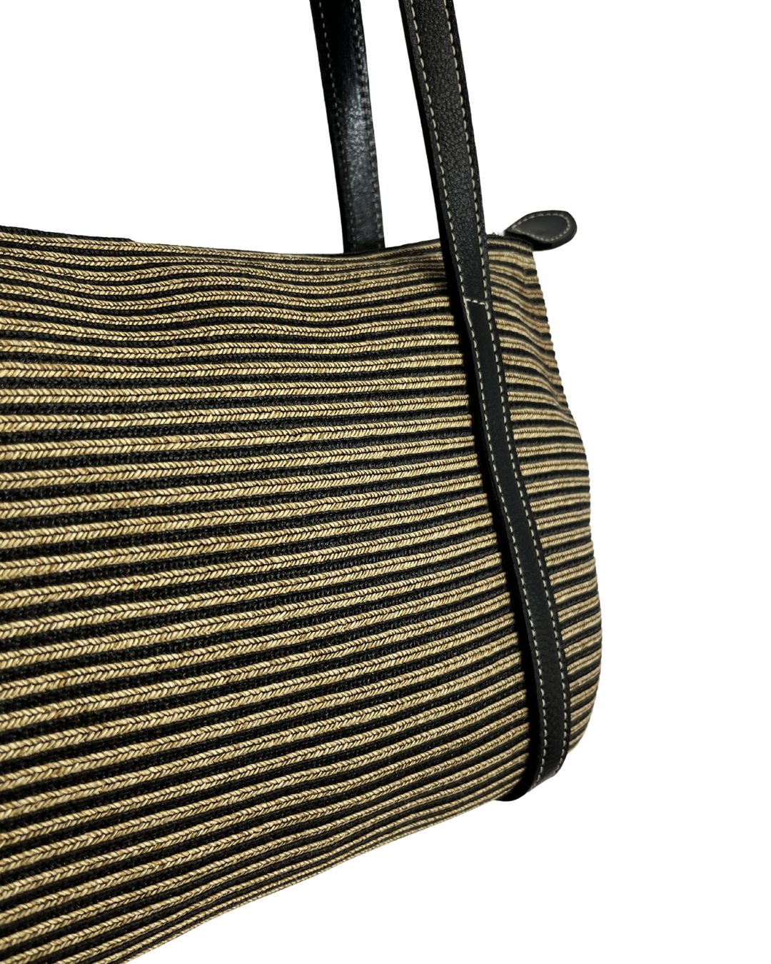ERIC JAVITS Stripe Black & Tan Straw Shoulder Bag
