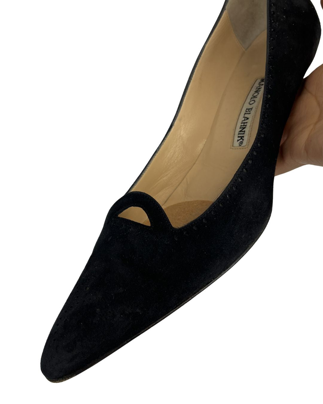 MANOLO BLAHNIK Black Suede Kitten Heels (Size 8.5)