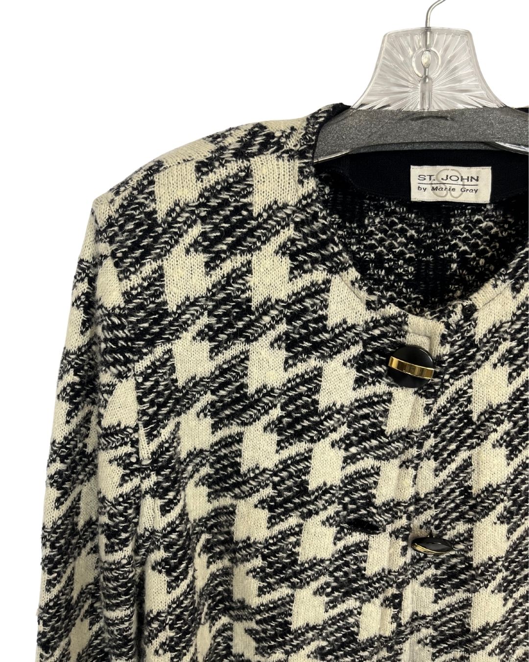 ST. JOHN Black and White Houndstooth Coat (Size L)