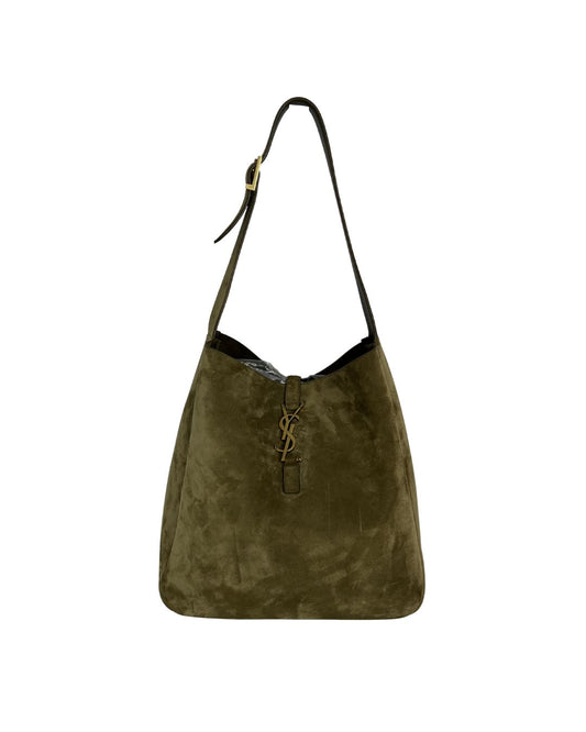 YSL Green Suede Le 5 á 7 Large Shoulder Hobo Bag